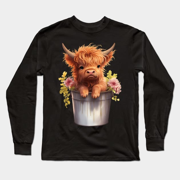 Image Of A Lovely Miniature Scottish Cow Long Sleeve T-Shirt by Ro Go Dan